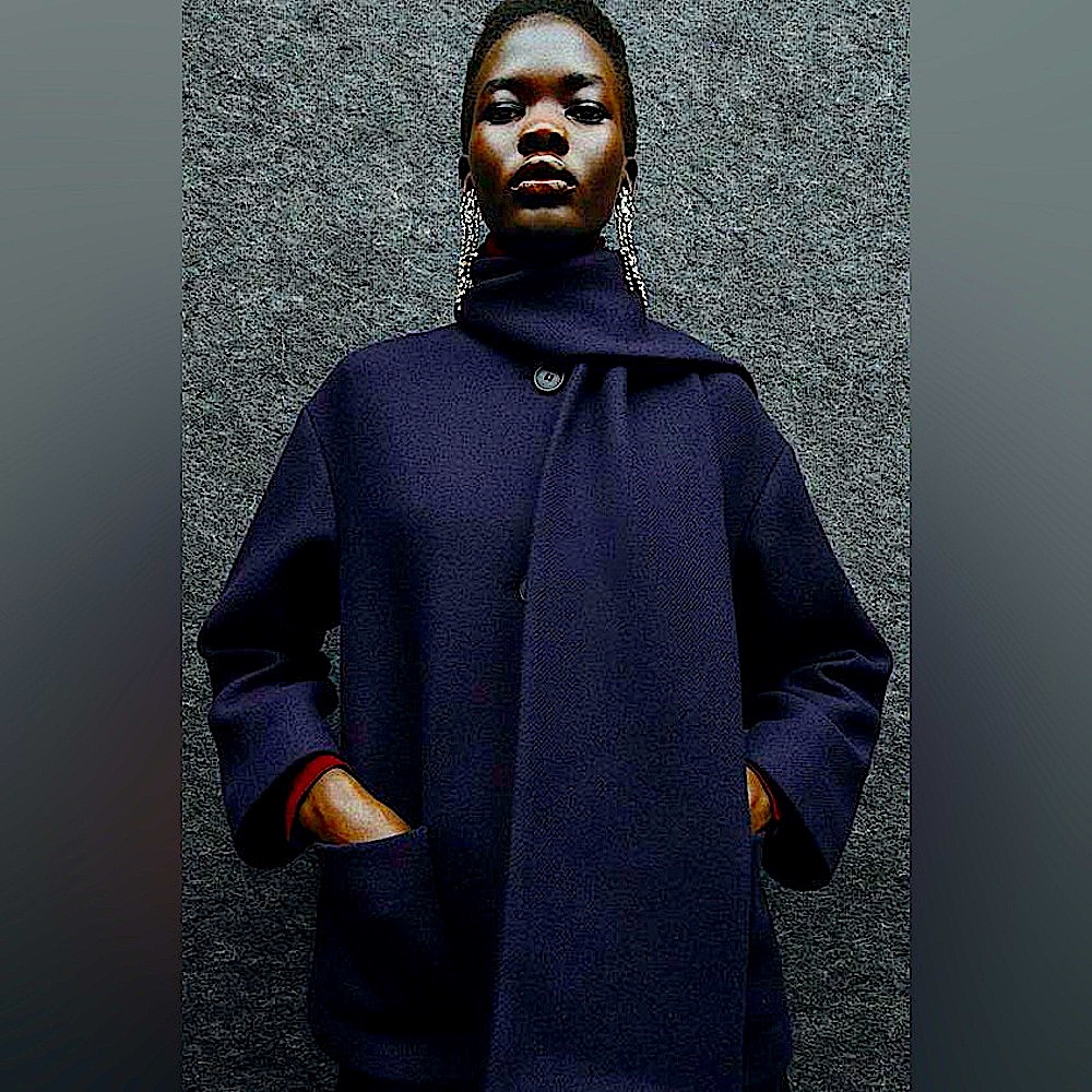 ZARA WOOL BLEND SCARF COAT In Navy - Picture 3 of 15